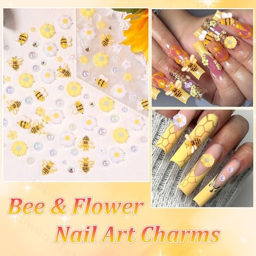 80 Pcs 3D Flower Nail Charms, Cute Bee Daisy Flowers Charms for Acrylic Set-2