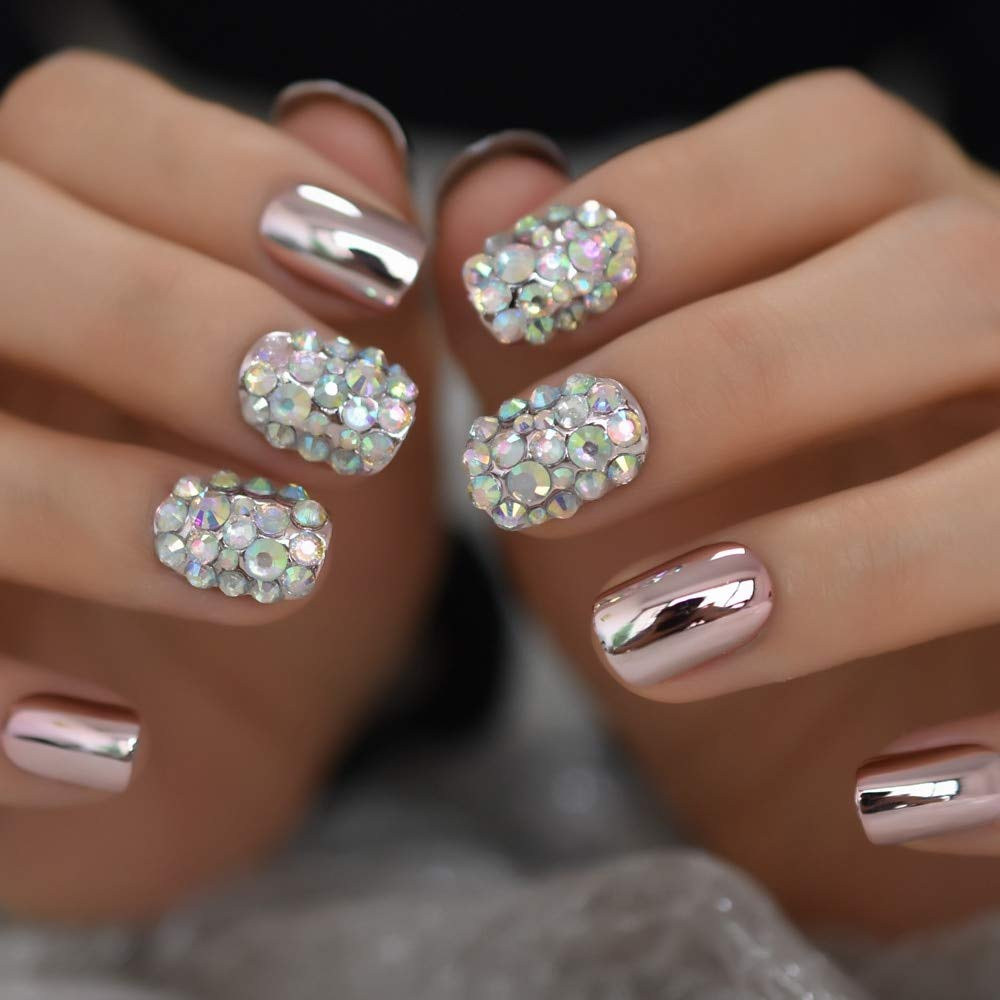 Punk Dark Smoky Gray Reflective Mirror Metal Plating False French Nail Tips Punk