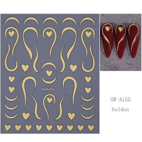 3D Bronzing Silver Heart Nail Decals Valentine Nail Art Stickers Decals Style-6