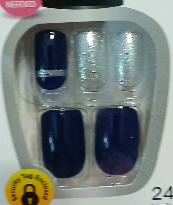 Kiss Press-On Manicure 24 Medium Square Tip Nails Royal Blue Silver Glitter