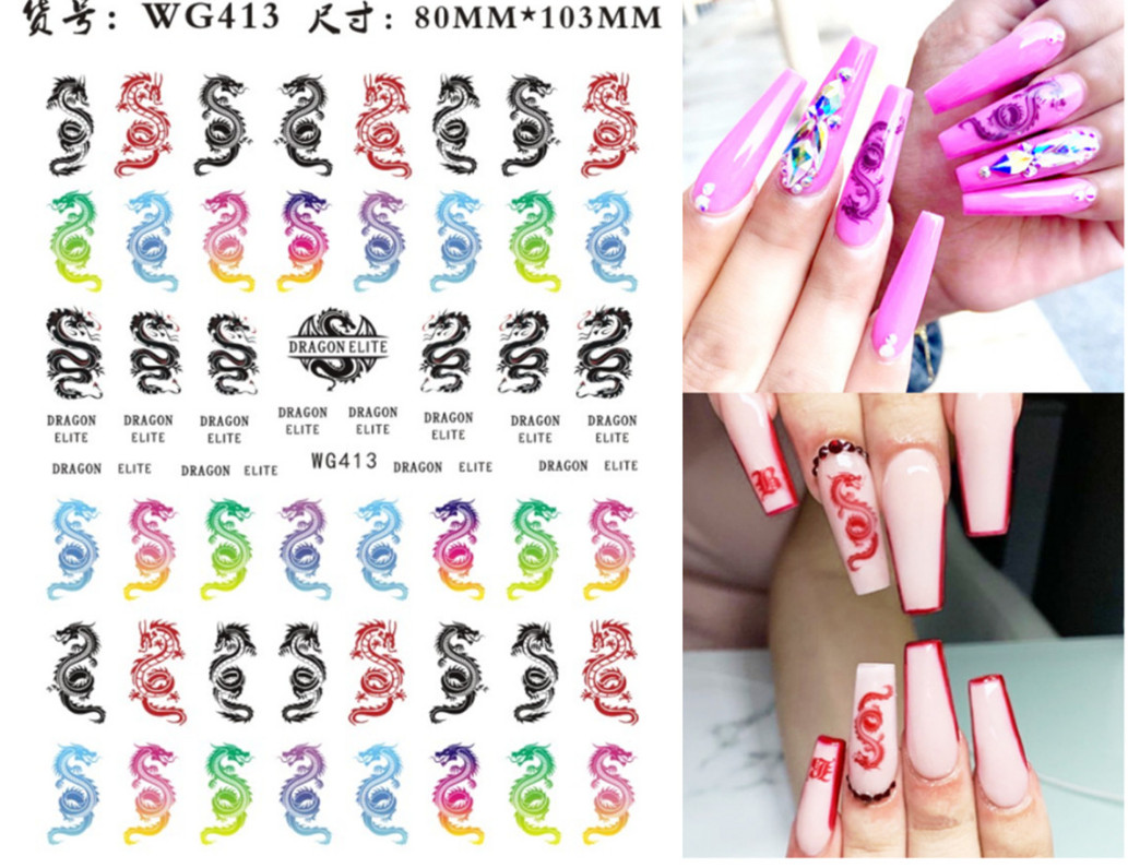 Skull Snake Cross Dragons Tiger Evil Design Nail Art Stickers Slide Decals NH11