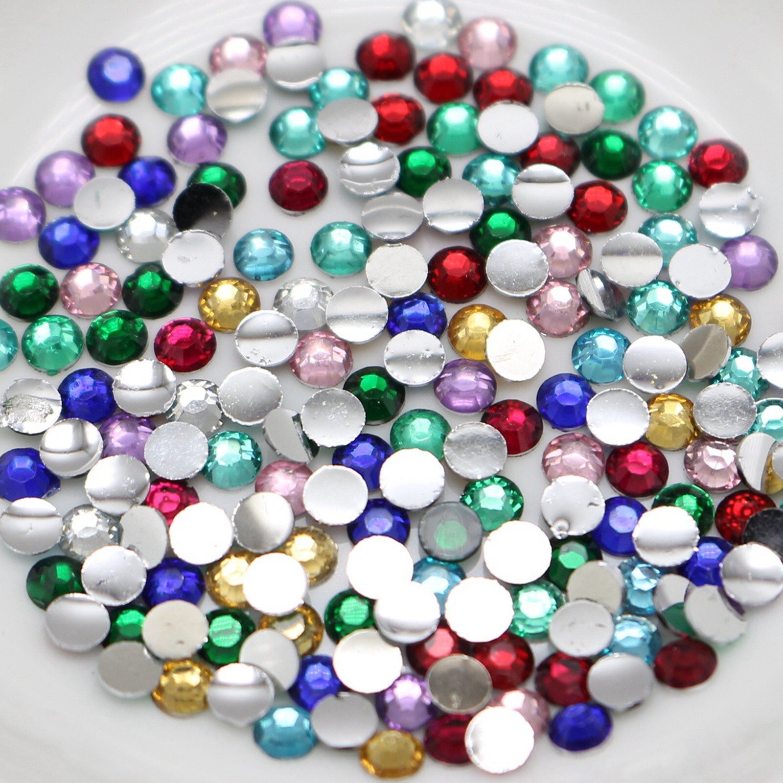 2000 Mixed Color Acrylic Faceted Round Flatbacks Rhinestone Gems 3mm 12ss