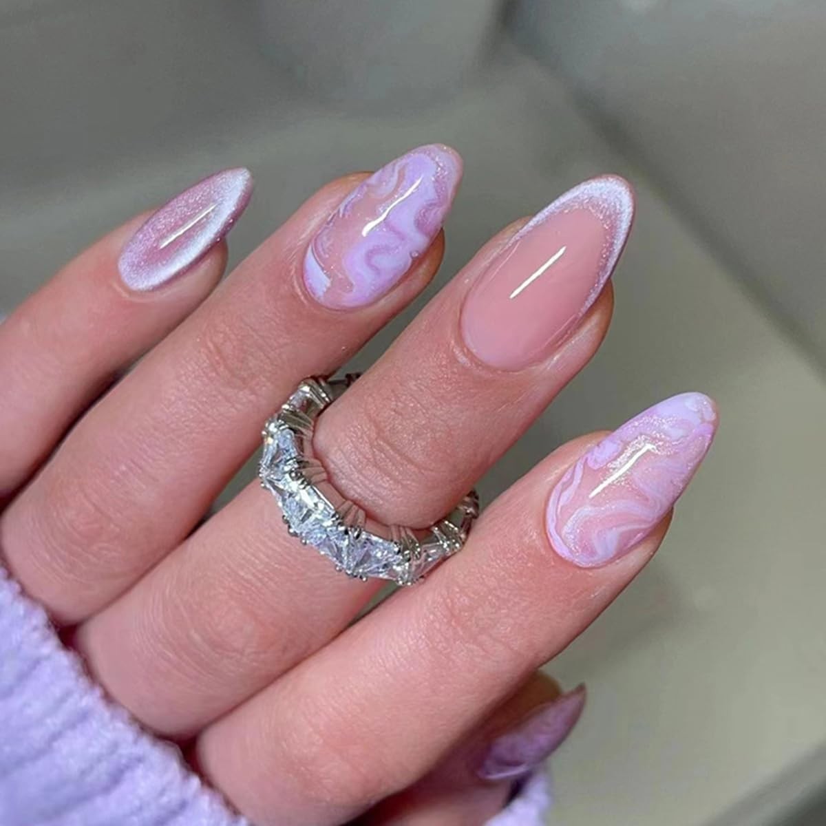 24Pcs French Press On Nails Short Oval Red Hawaii Flower Summer Stick On Nail