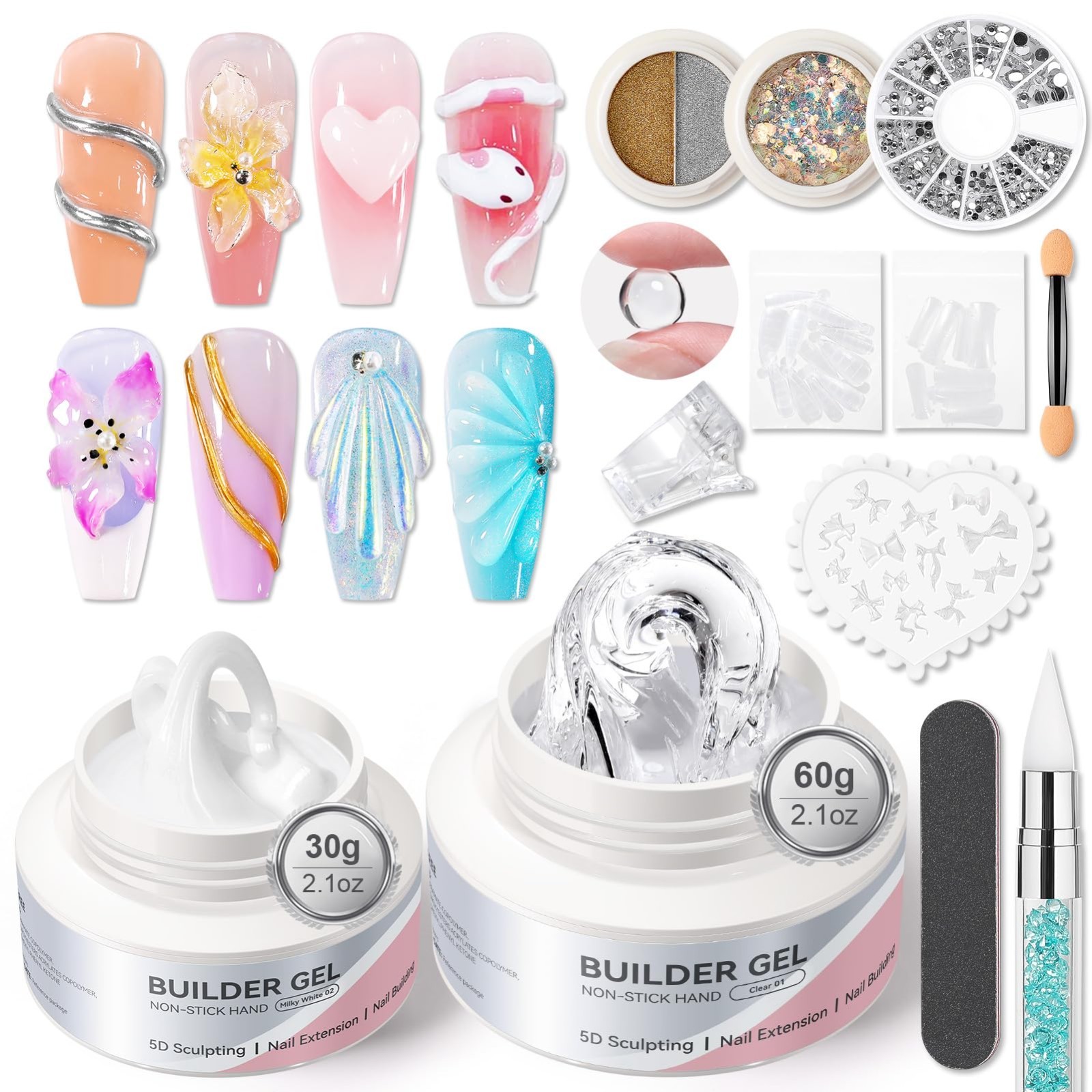 3D Sculpting Builder Gel for Nails – Clear & White Hard Gel for Nail Art, Extens