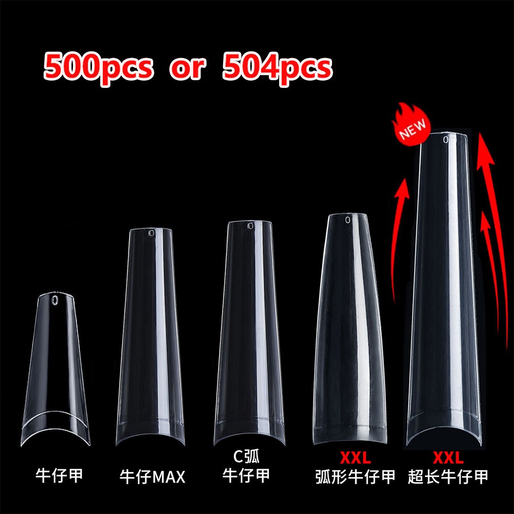 500~504pcs C Curve Coffin False Nail Art Tips Fake Nails Manicure Clear Natural