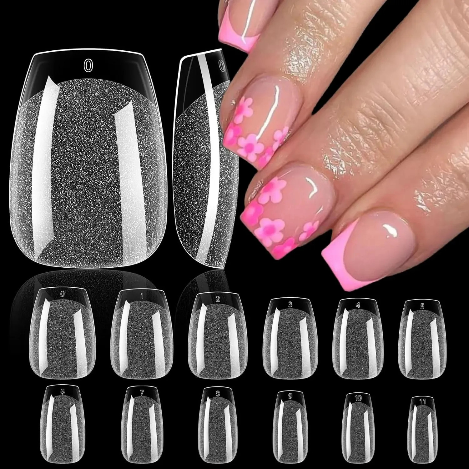 120Pcs Coffin Nail Tips, Half Matte Medium Coffin Soft X Gel Nail Tips Clear Fak