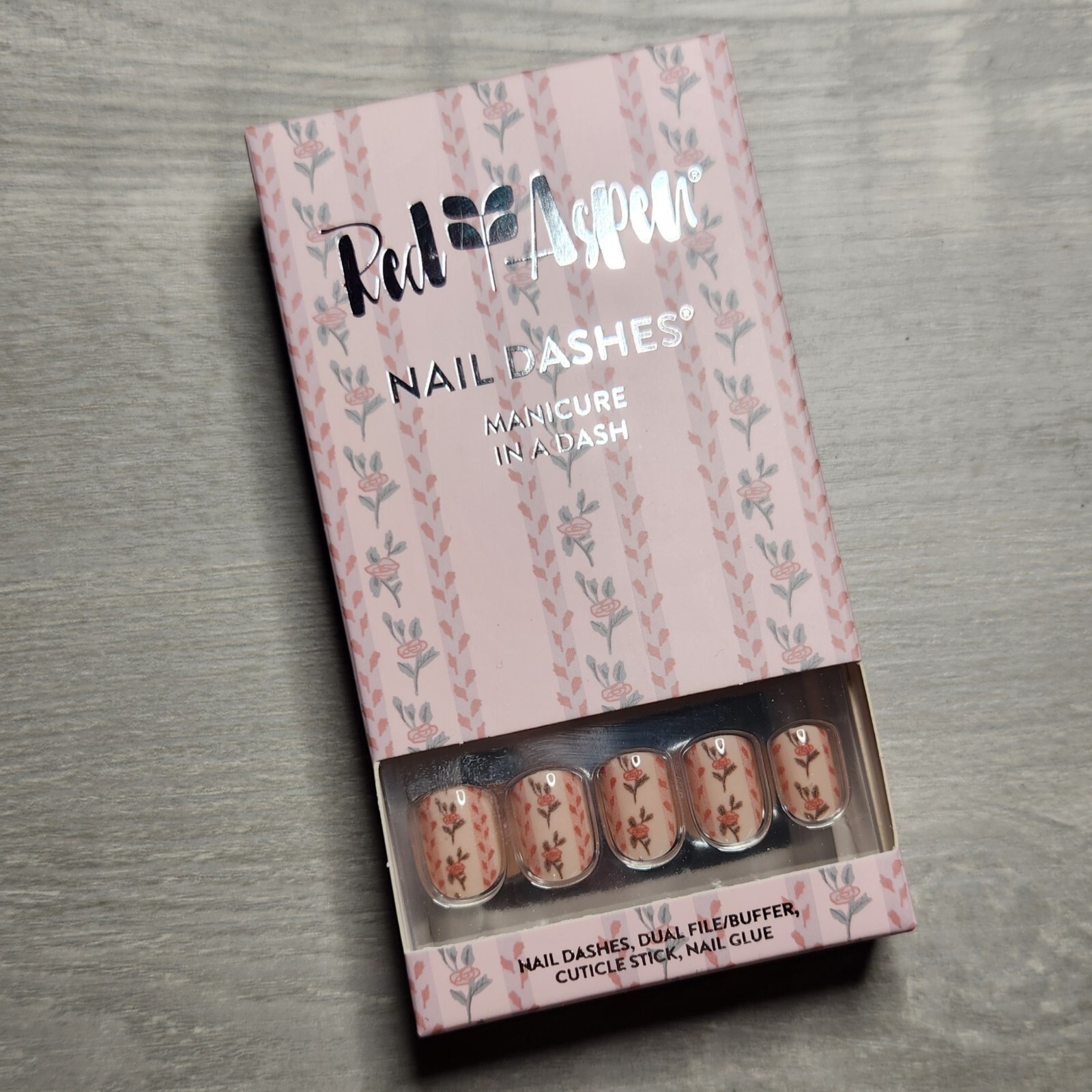 Press On Nails Royal Blush, Laikyn Pink Floral Spring Easter Dashes Red Aspen