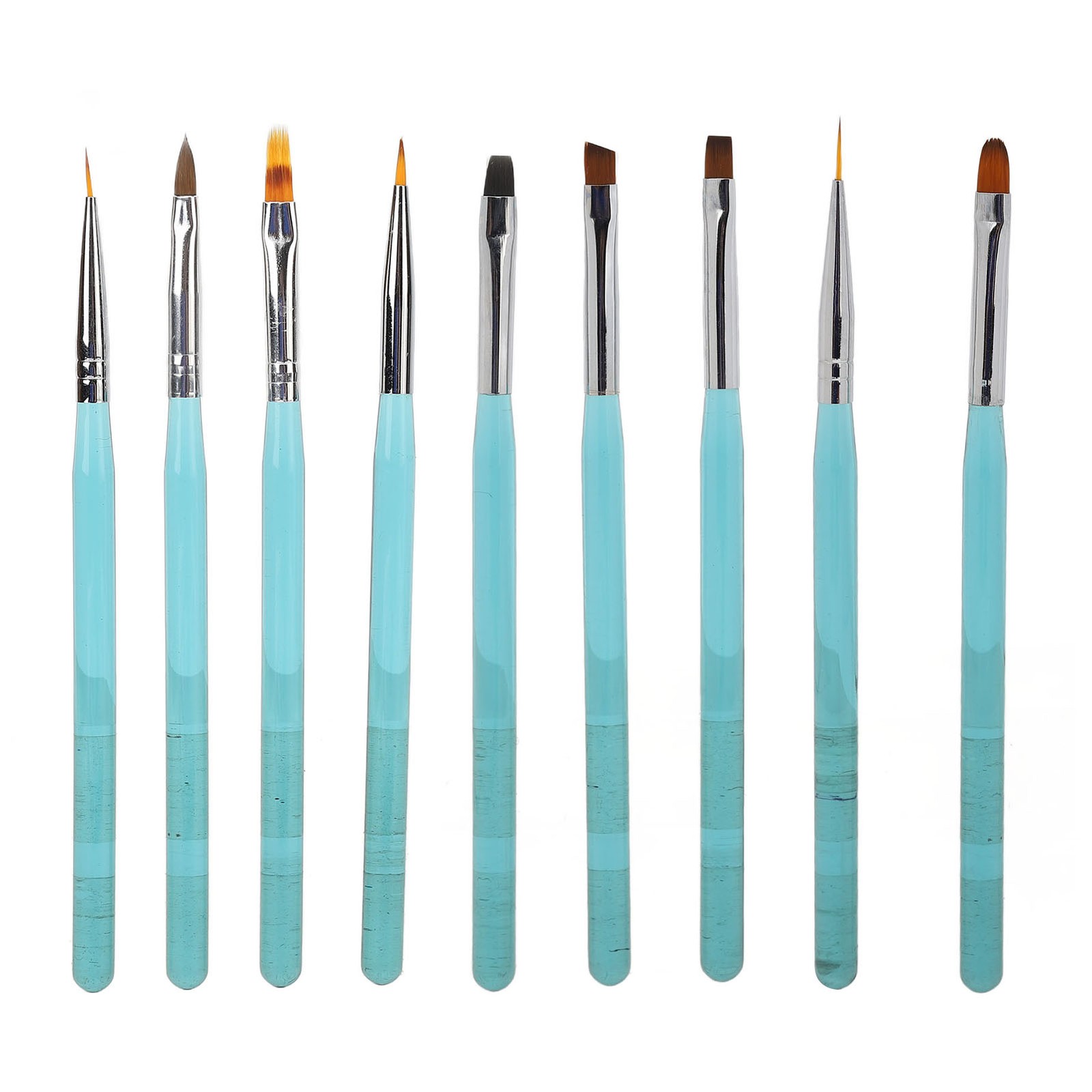 9Pcs Nail Art Brush Set Nylon Hair Blue Metal Rod