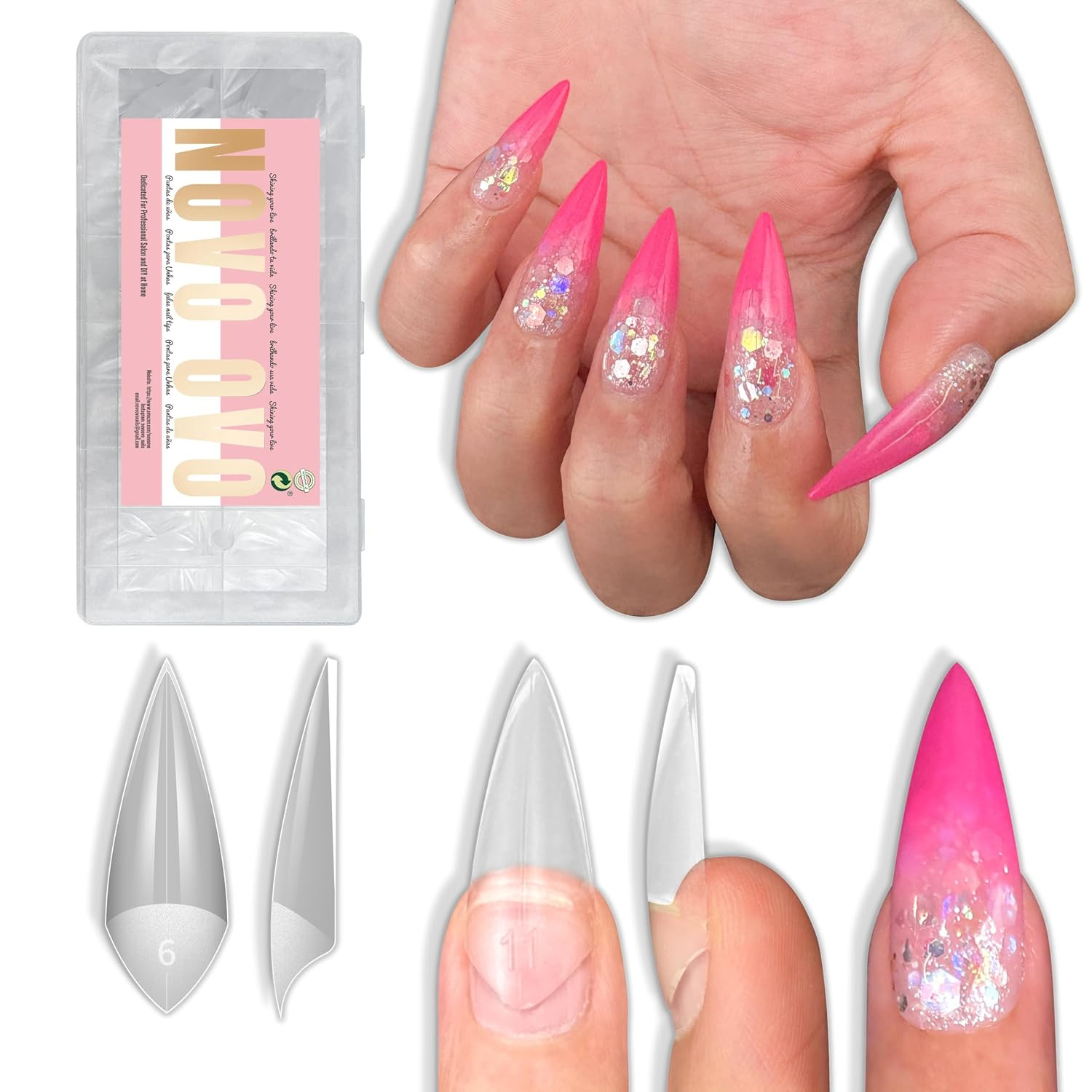 Half Cover Sharp Stiletto Soft Gel Nail Tips, Extra Thick V Shape Shallow Paste