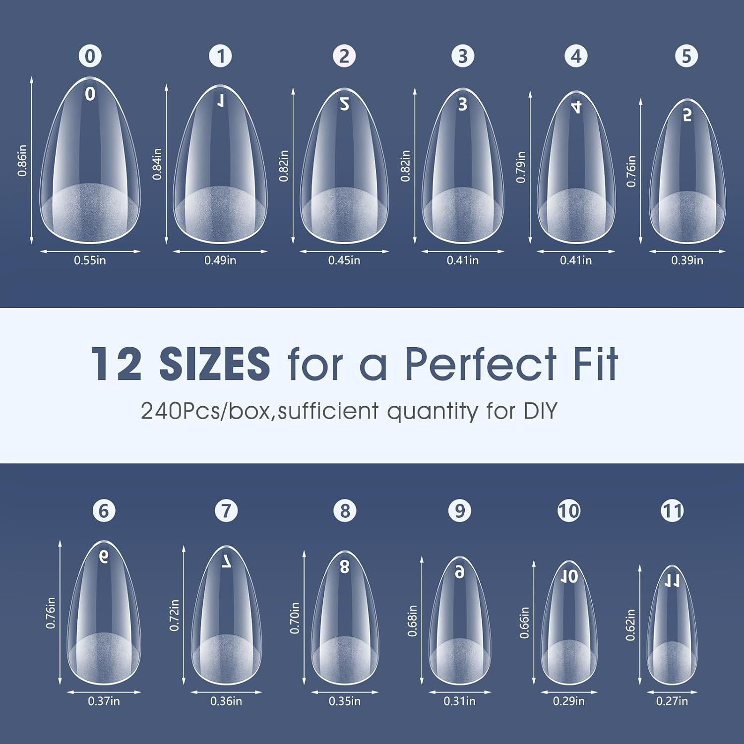 Short Almond Gel Nail Tips: 240 PCS Pre-Shaped False Acrylic Nail Tips Clear Fak