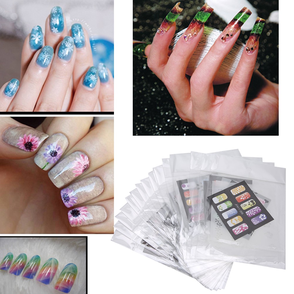 20pcs Nail Art Printing Template Stencil Reusable Nail Sticker DIY Manicure ACFI