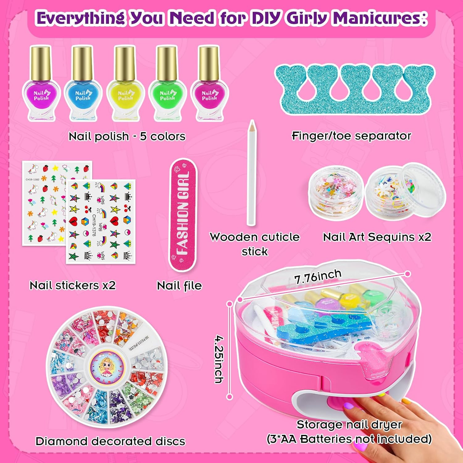 Kids Nail Polish Set for Girls, Nail Art Kit for Kids with All-In-One Organizer
