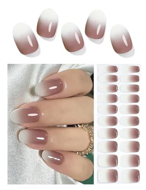 Semi Cured Gel Nail Strips, Chocolate Ombre? 20pcs Gel Nail Stickers Work with
