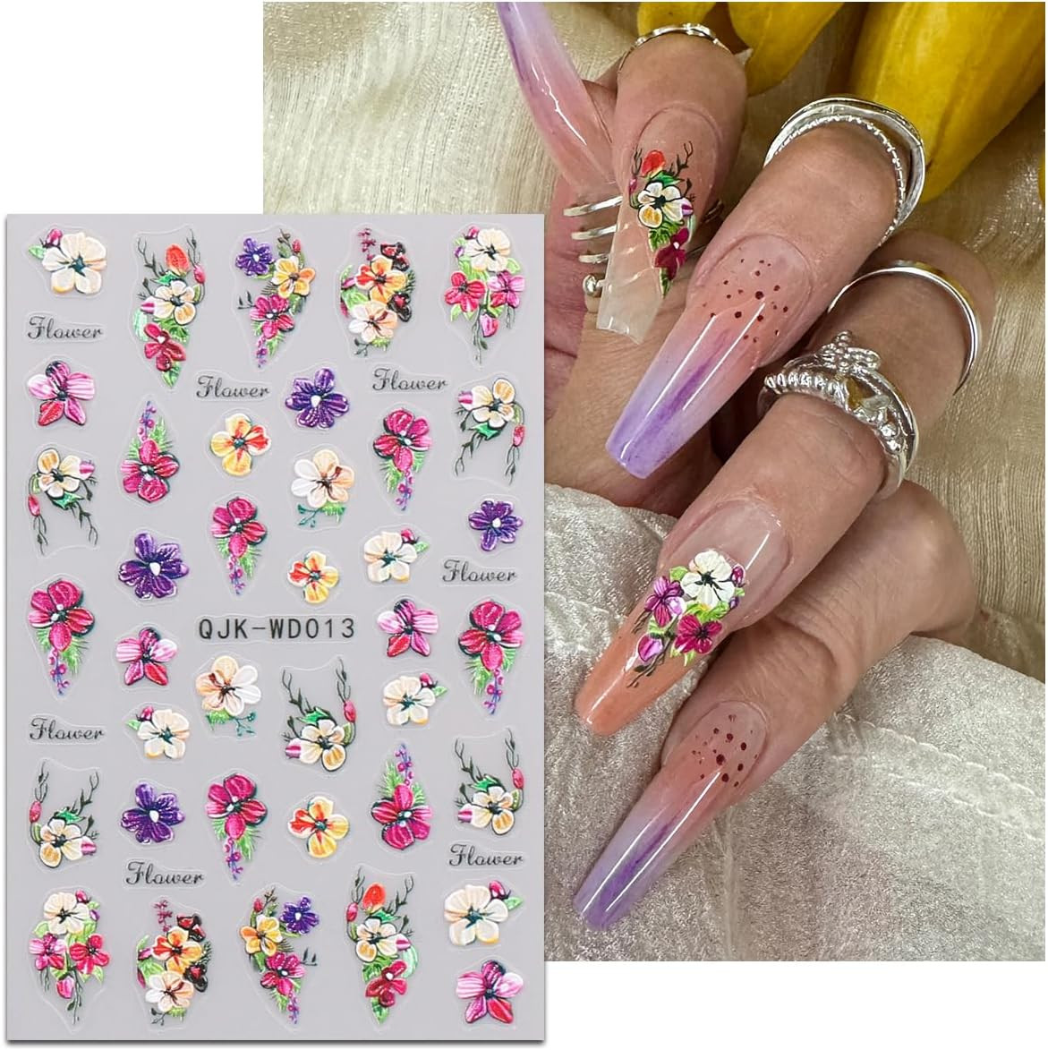 6 Sheets Flower Nail Art Stickers Decals Self-Adhesive Spring Summer Floral Nail