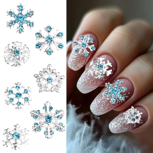 22Pcs Christmas Nail Charms Snowflake Nail Gems 3D Alloy Luxury Nail silver