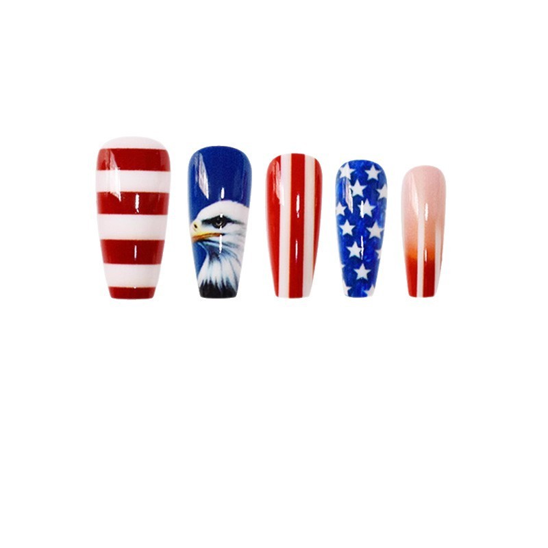 Patriotic Eagle Star Stripes Press On Nails Ballet Shape Cool Cute