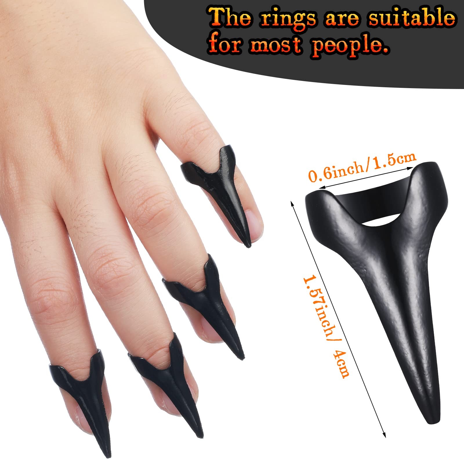 Hicarer 10 Pieces Finger Claws Rings Full Set Retro 0.6 inches, Black
