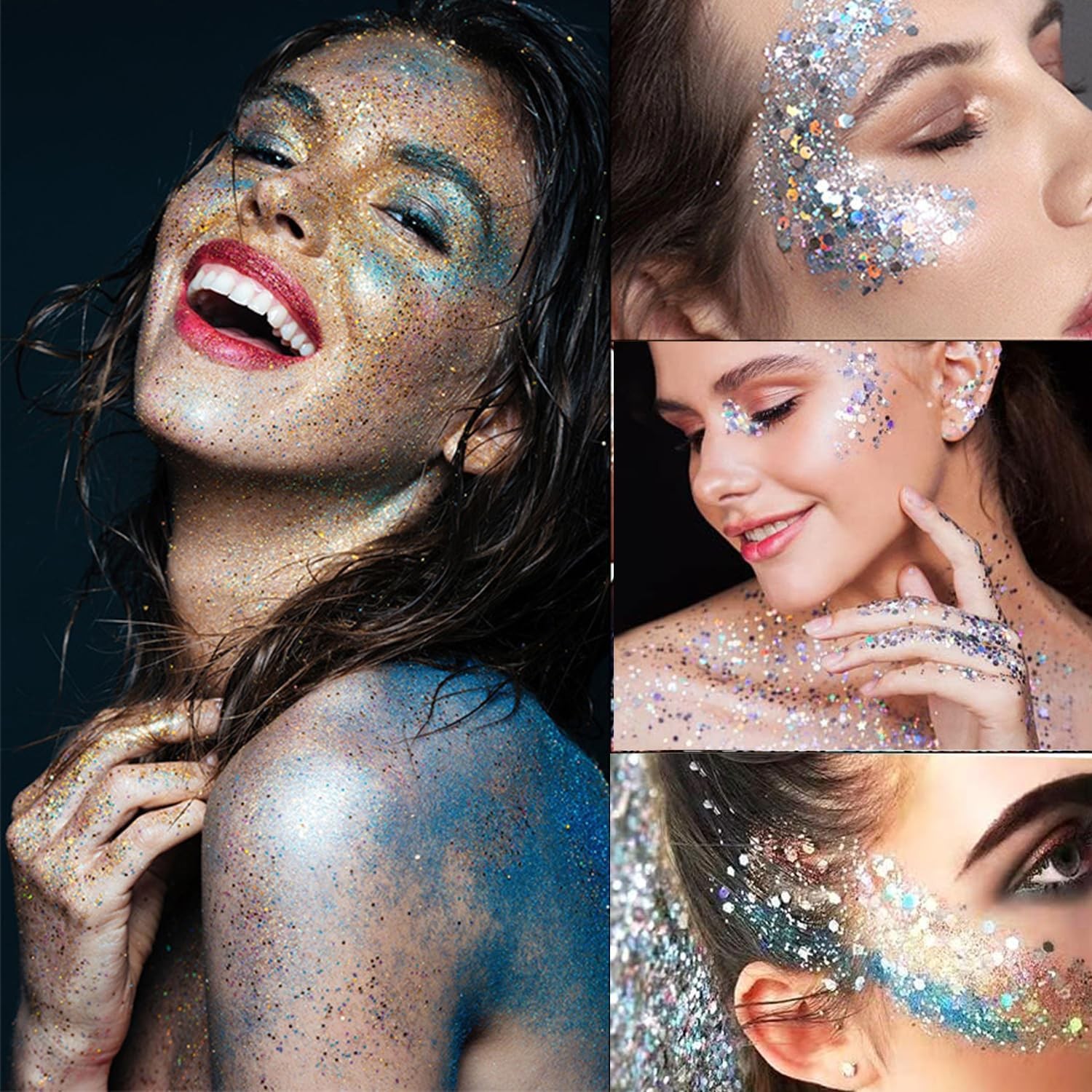 12 Vibrant Shades Face & Body Glitter Gel Set – Long Lasting Cosmetic Glitter…