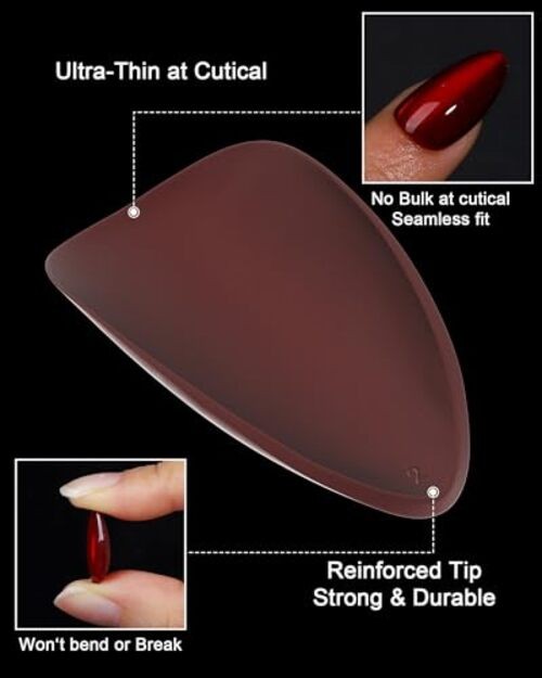 Burgundy Red Cat Eye Press on Almond Nails Short 16 Sizes Glass red cat eye