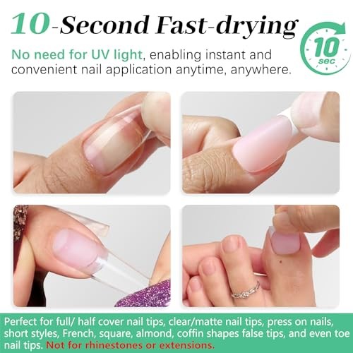 LEYKOSH Nail Glue for Press Ons, 10s Fast-Drying No UV Light Needed, Super