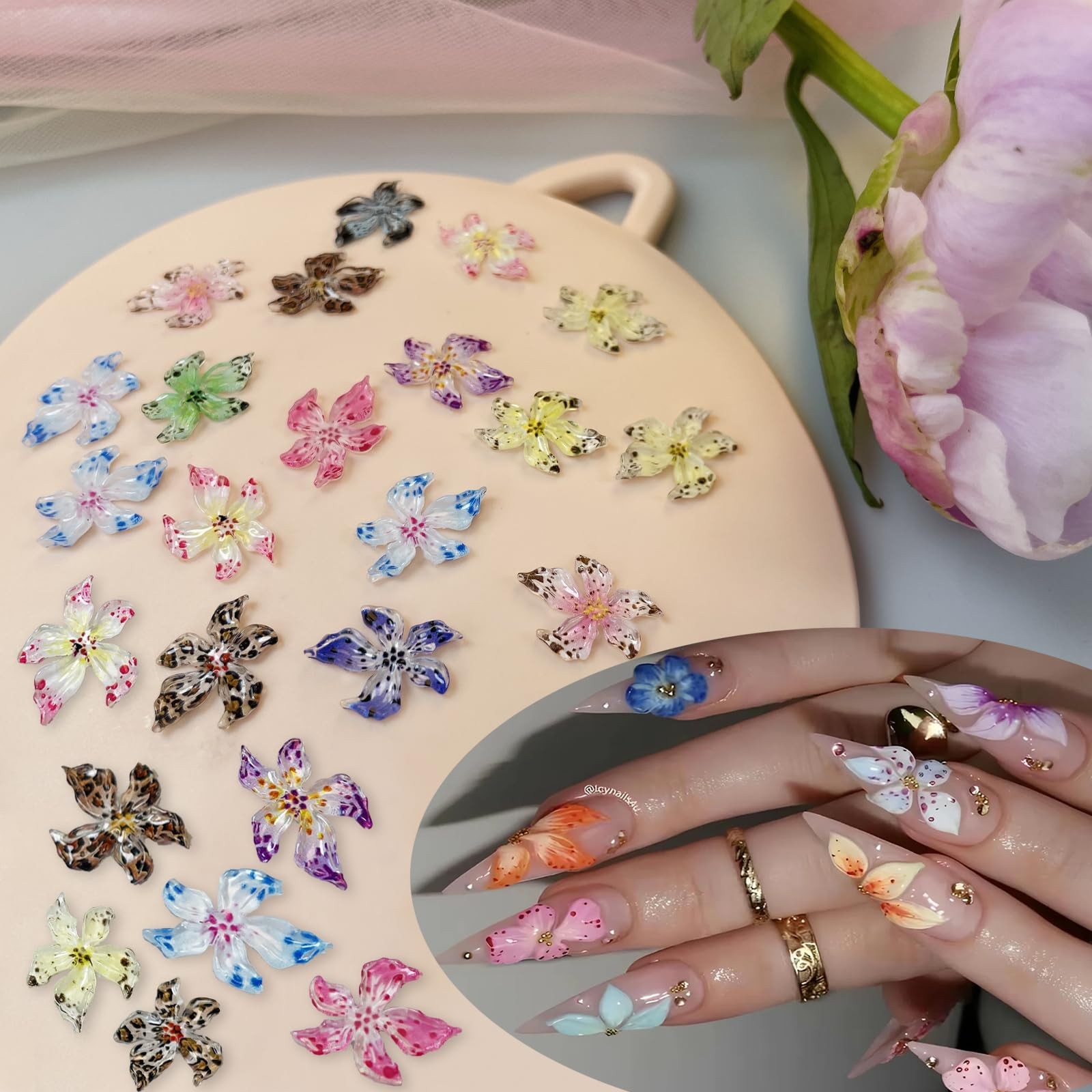 80PCS 3D Flower Nail Charms for Nail Art–Colorful Flower Charms for Nails, Em…