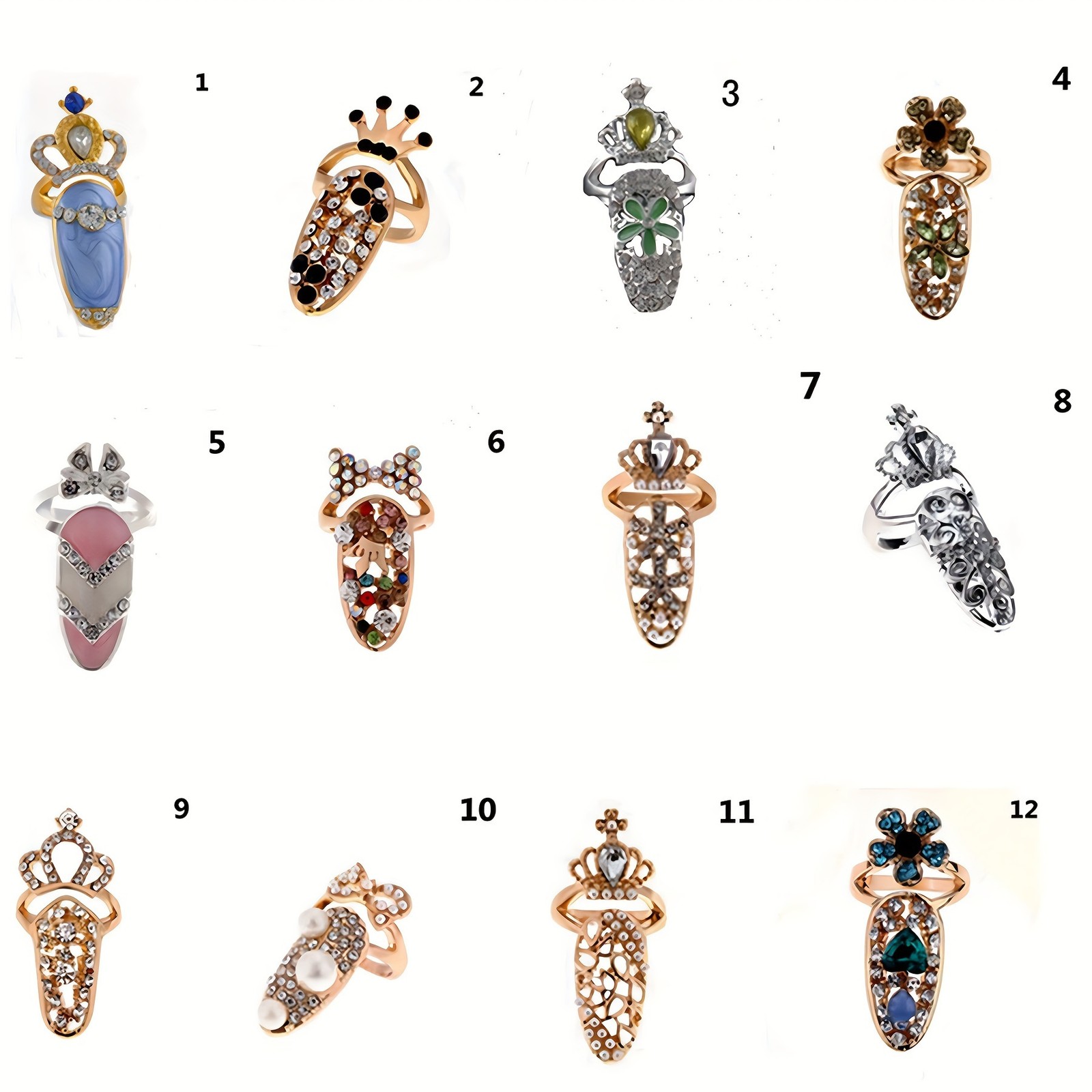Luxury Crystal Flower Nail Rings Rhinestone Jewelry fits Fashion Runway Styling