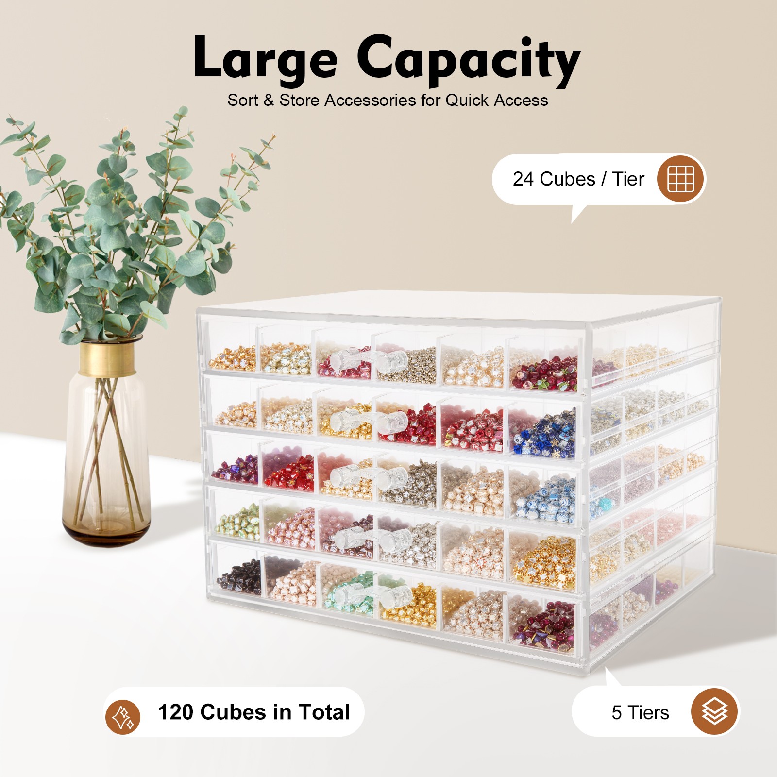 5 Layers 120 Grids Nail Art Supplies Display Case Organizer Nail Art Storage Box