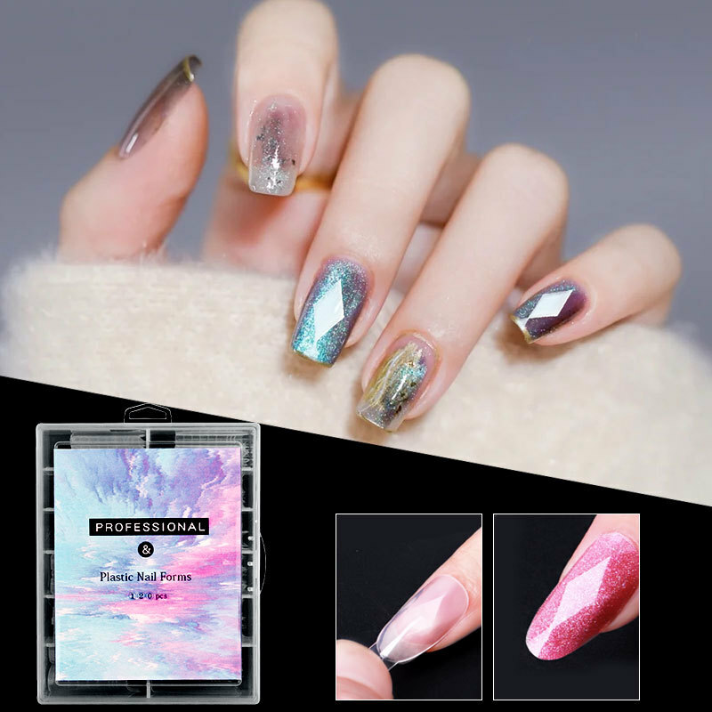 120Pcs Quick Building Mold Tips Nail Forms Finger Extension Nail Art Tools Clear