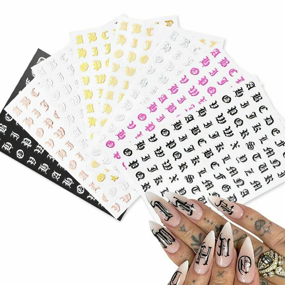 8Pcs Set 3D Nail Art Alphabet Letter Sticker Latin Roman English DIY NS19