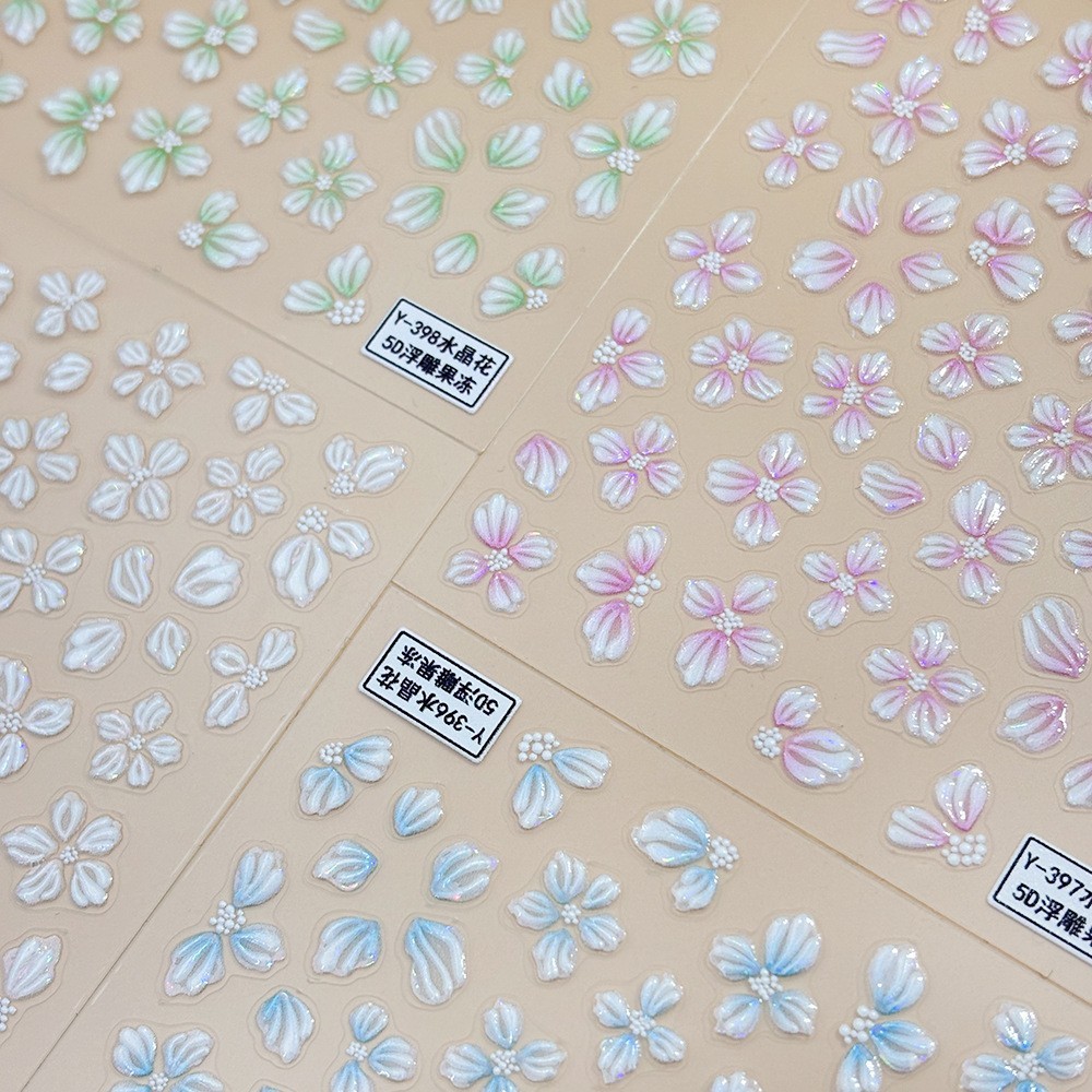5D White Pink Flower Camellia Nail Stickers Geometric Floral Daisy Decal NH29