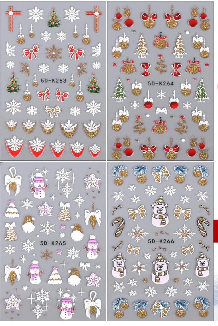 Nail Stickers Art Decal DIY Design 5D Waterproof Embossed Christmas Gold Glitter
