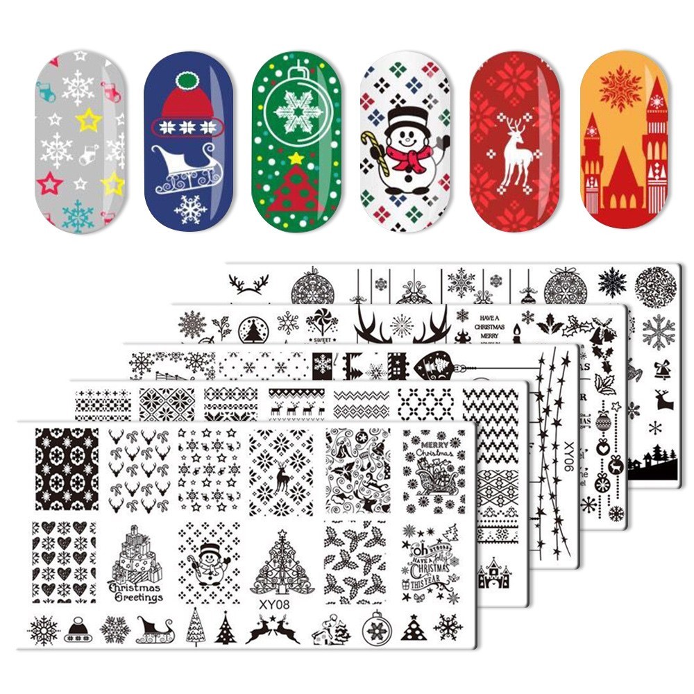 Reindeer Christmas Snow Tree Ornament Santa Wreath Nail Metal Stamping Plate
