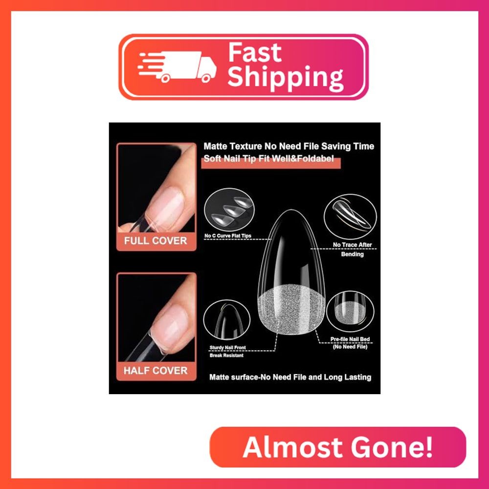 EODCI Short Almond False Nail Tips 600pcs for Full Cover Extension – 12 Sizes So