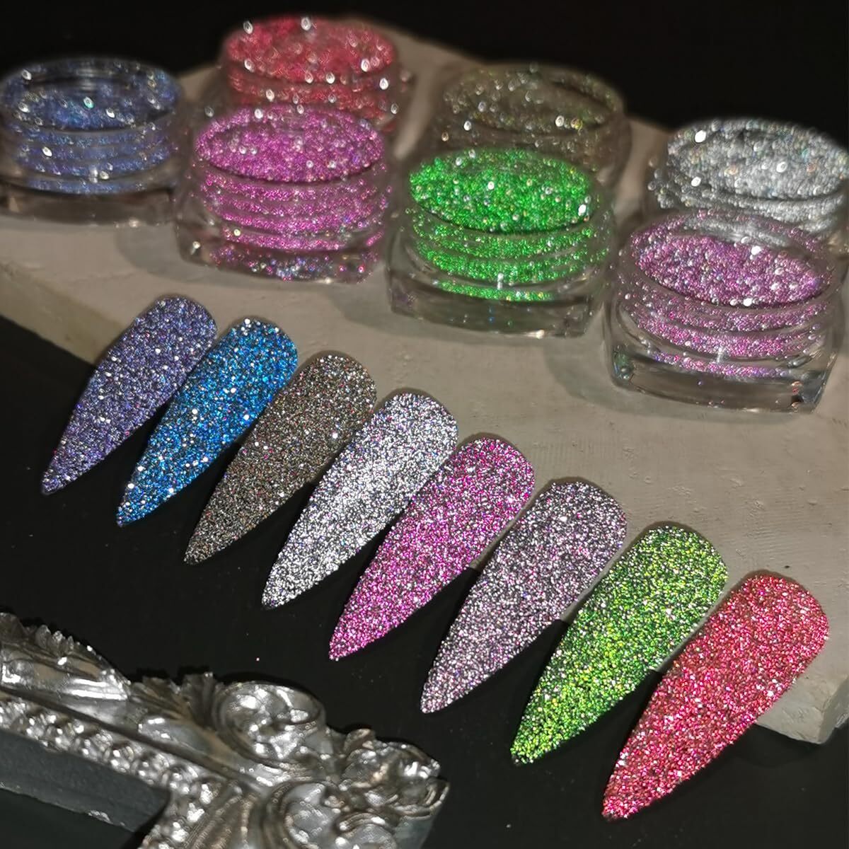 6 Jars Mermaid Chrome Nail Art Powder Aurora Mirror Holographic Manicure Glitter