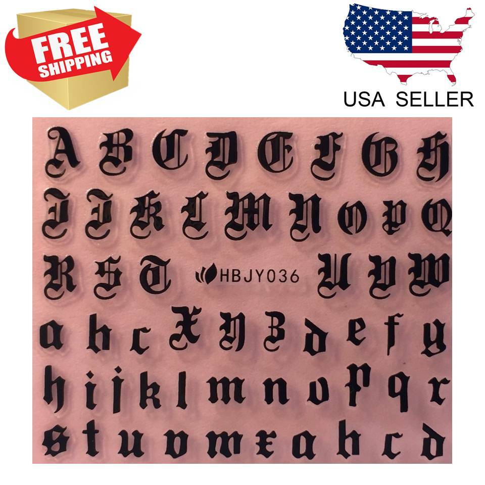 Nail Art 3D Decal Stickers Alphabet Letters Black HBJY036