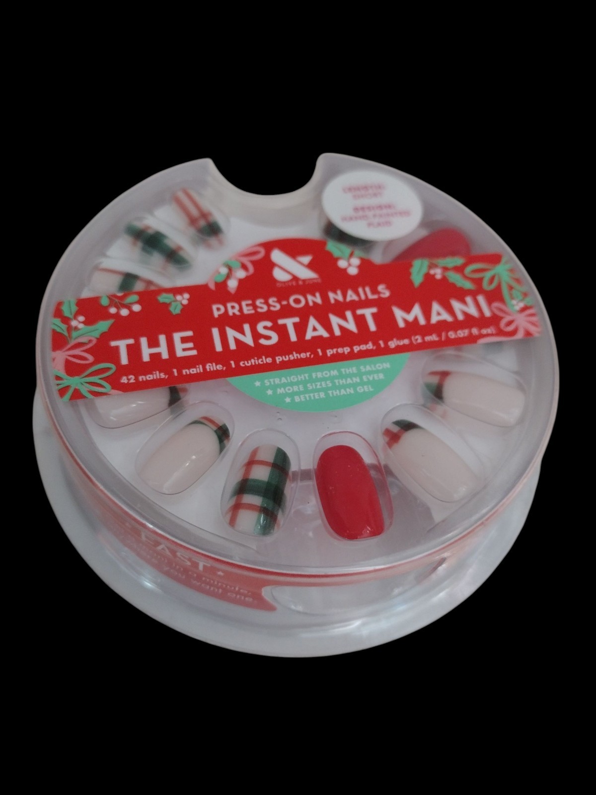 Olive & June THE INSTANT MANI 42ct SHORT LENGTH Press On Nail HAND-PAINTED PLAID