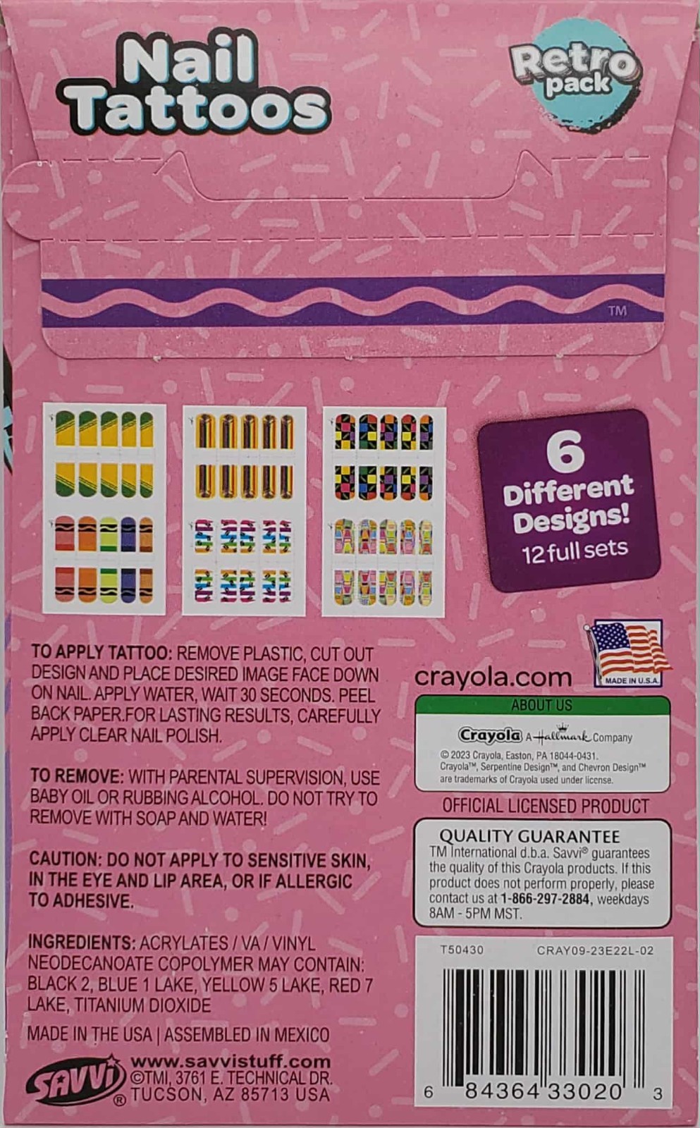 Crayola Retro Nail Décor Tattoo Pouch – 6 Different Designs, 12 Full Sets (2 Pk)