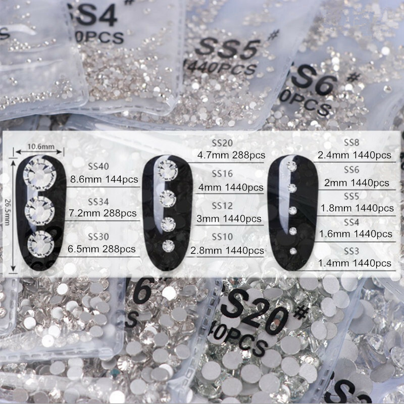 1440 Crystal Clear Glass Nail Art Rhinestones Flatback Non hotfix Strass Stones