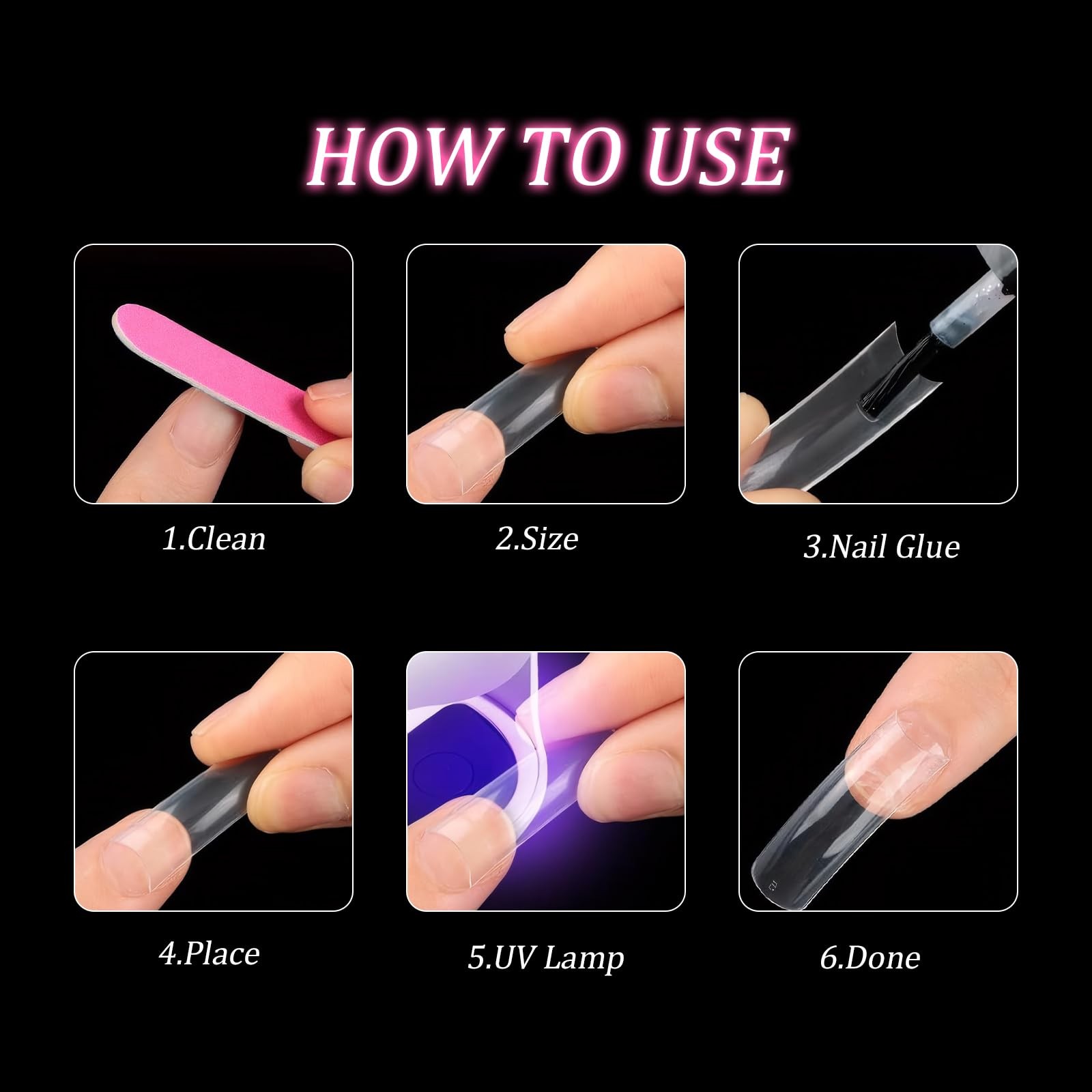 500pcs Long Curved Nail Tips, Square Press on Nails, 10 multied, clear