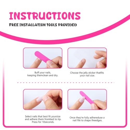 24 Pcs French Tip Press on Nails Short Square Heart Fake Nails with Glitter