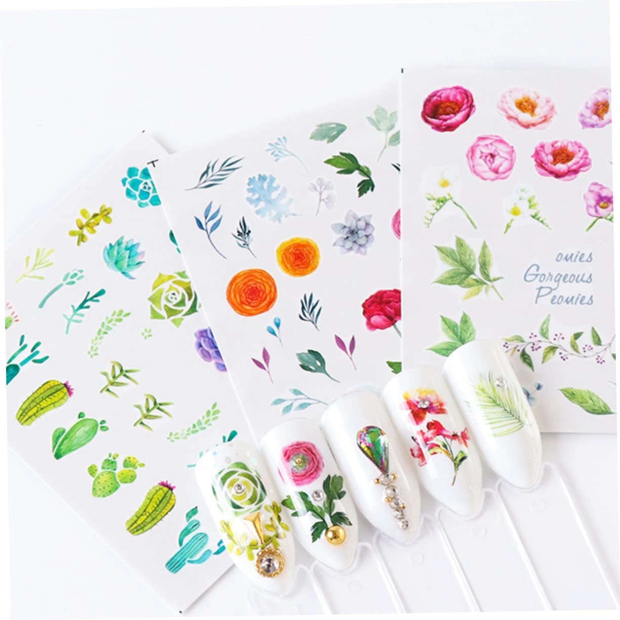 Nail Stickers Nail Art Decals 24pcs Set Watercolor Floral Manicure