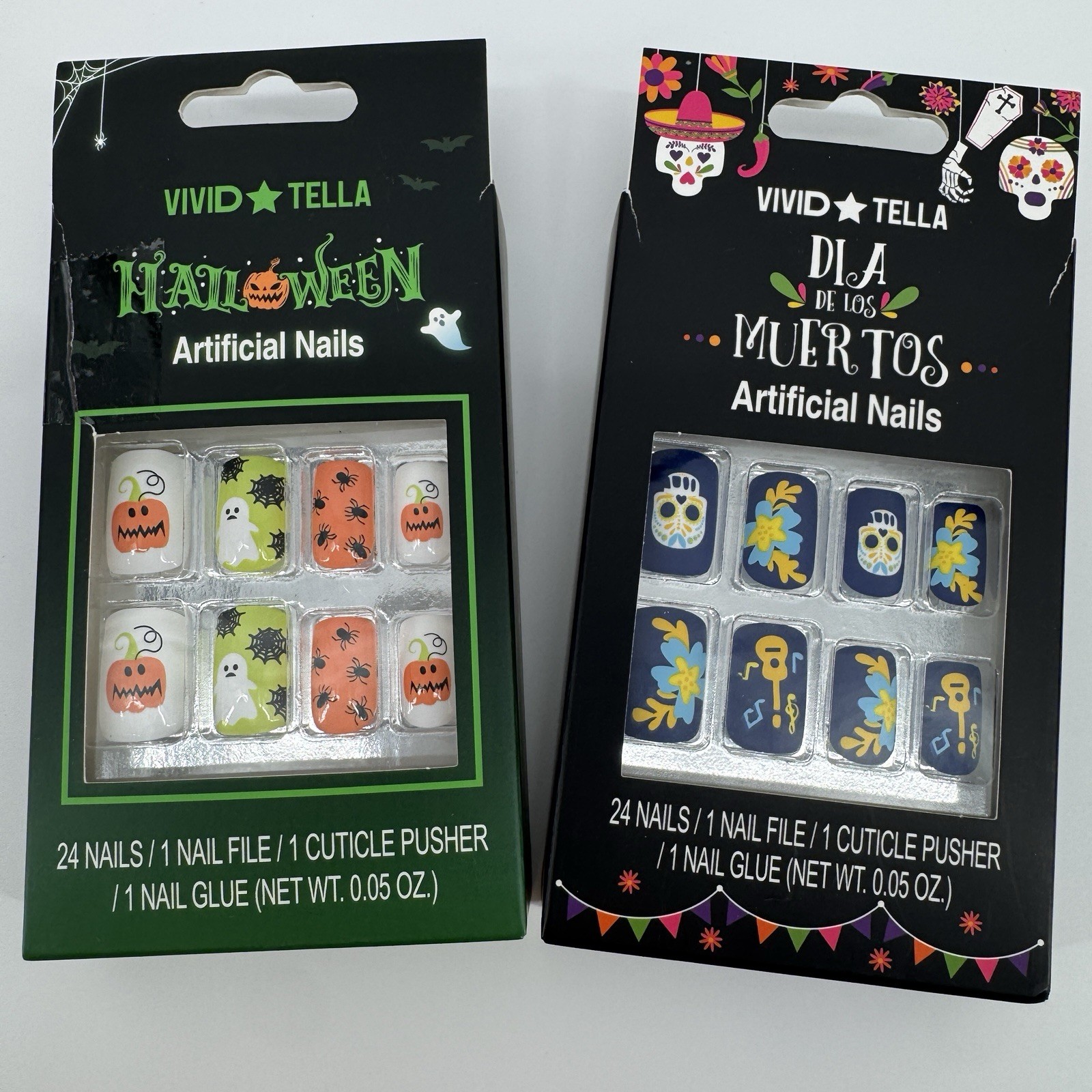 Lot 2 -24 Pk Halloween & Dia De Los Muertos Square Oval Shape Press On Nails