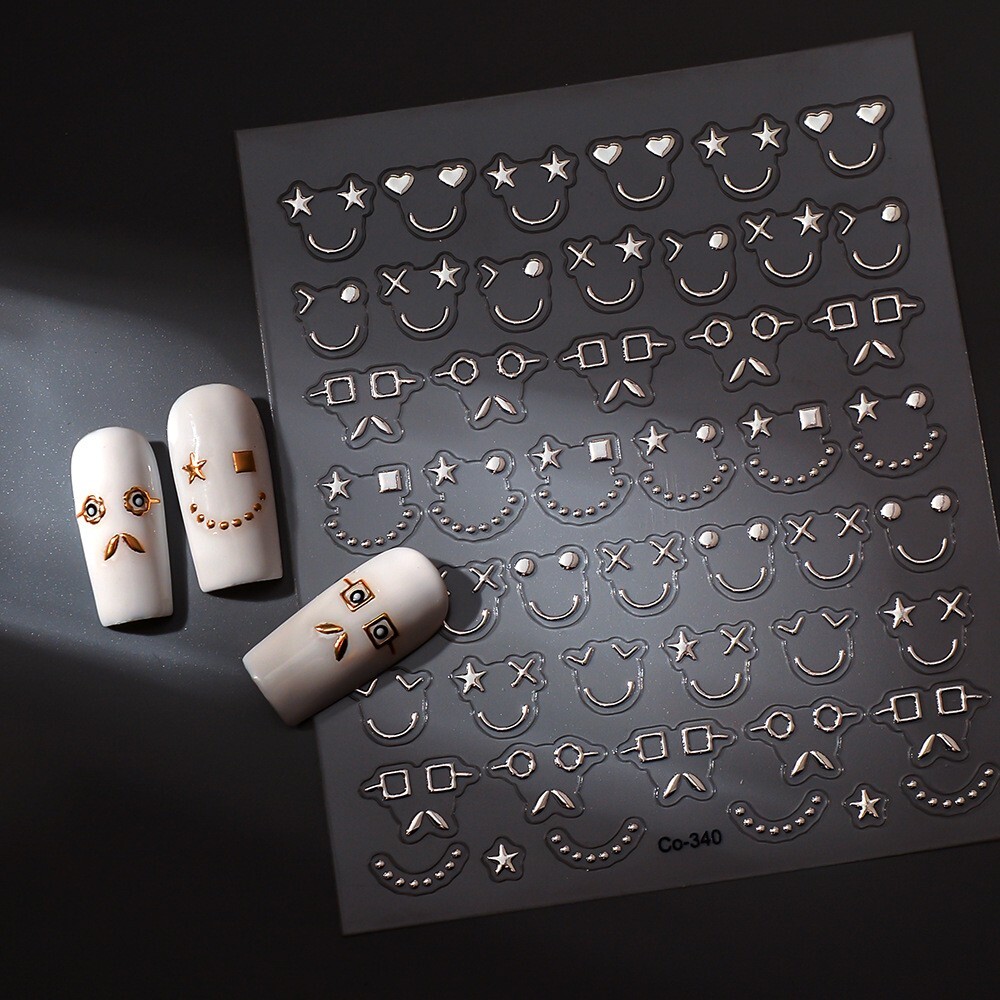 2Sheets Silver Gold Abstract Face Star Heart Nail Art Decor Stickers Co340 NS52