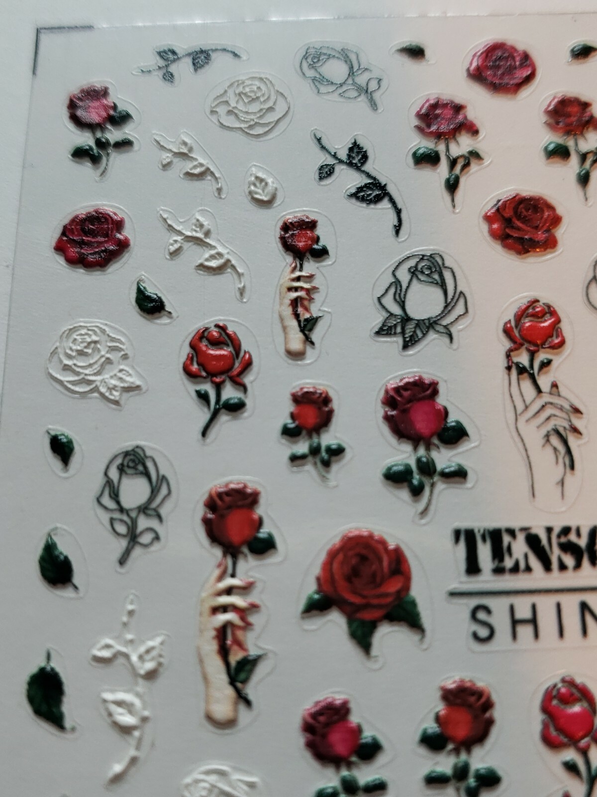 Valentine’s Day 3D RED WHITE and BLACK Rose Nail Sticker Nail Art Decor Craft