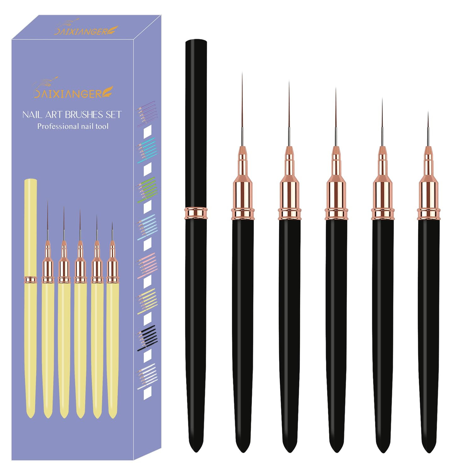 5PCS Liner Brushes for Nails, Nail Art Liner Brushes Set, 6/9/12/15/18Mm Thin De
