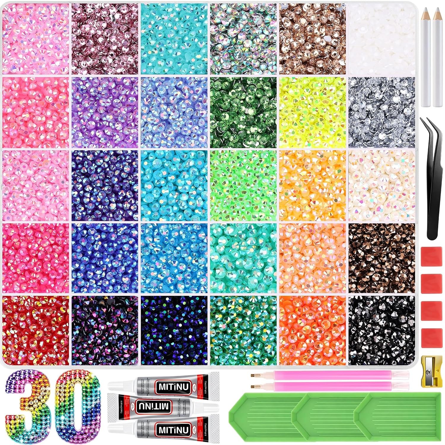 30 Colors 42000Pcs Resin Rhinestones Craft Kit 3mm Rhinestone Bedazzler Kit