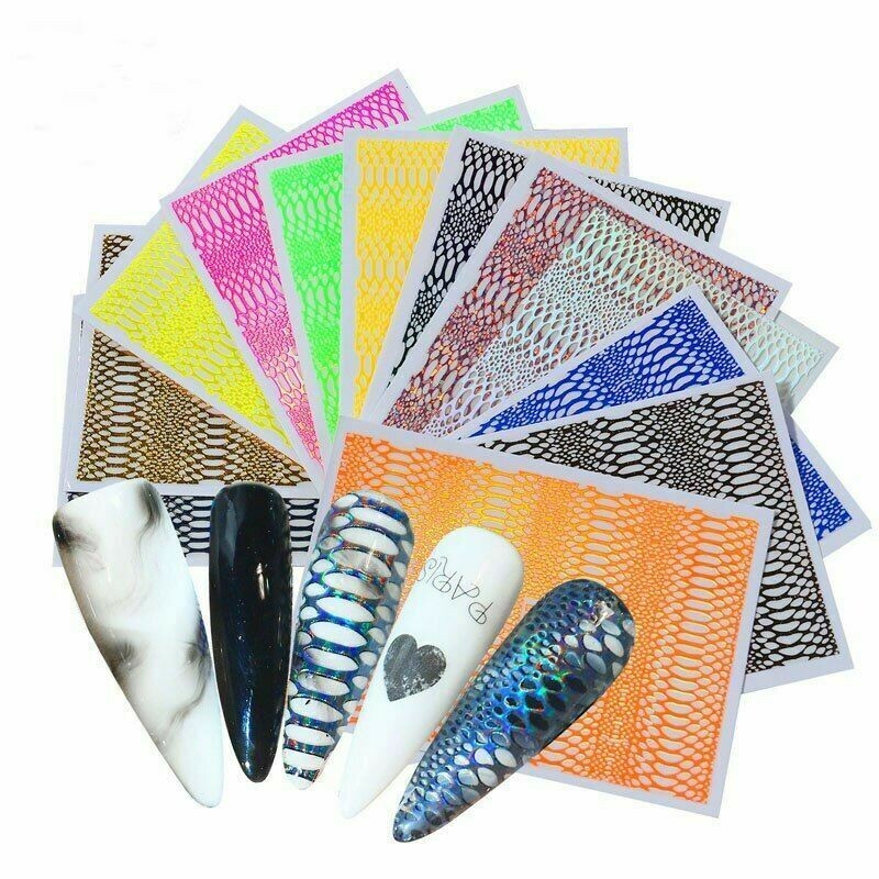 12Pcs/Bag Nail Art Popular Snake Pattern Hollow Nail Stickers Set Nails Art NS32