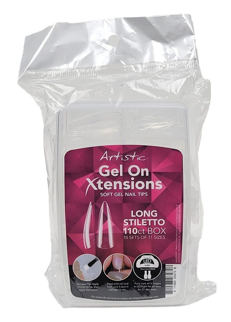 Artistic Nail Design Gel On Xtensions, Long Stiletto, 110 Ct