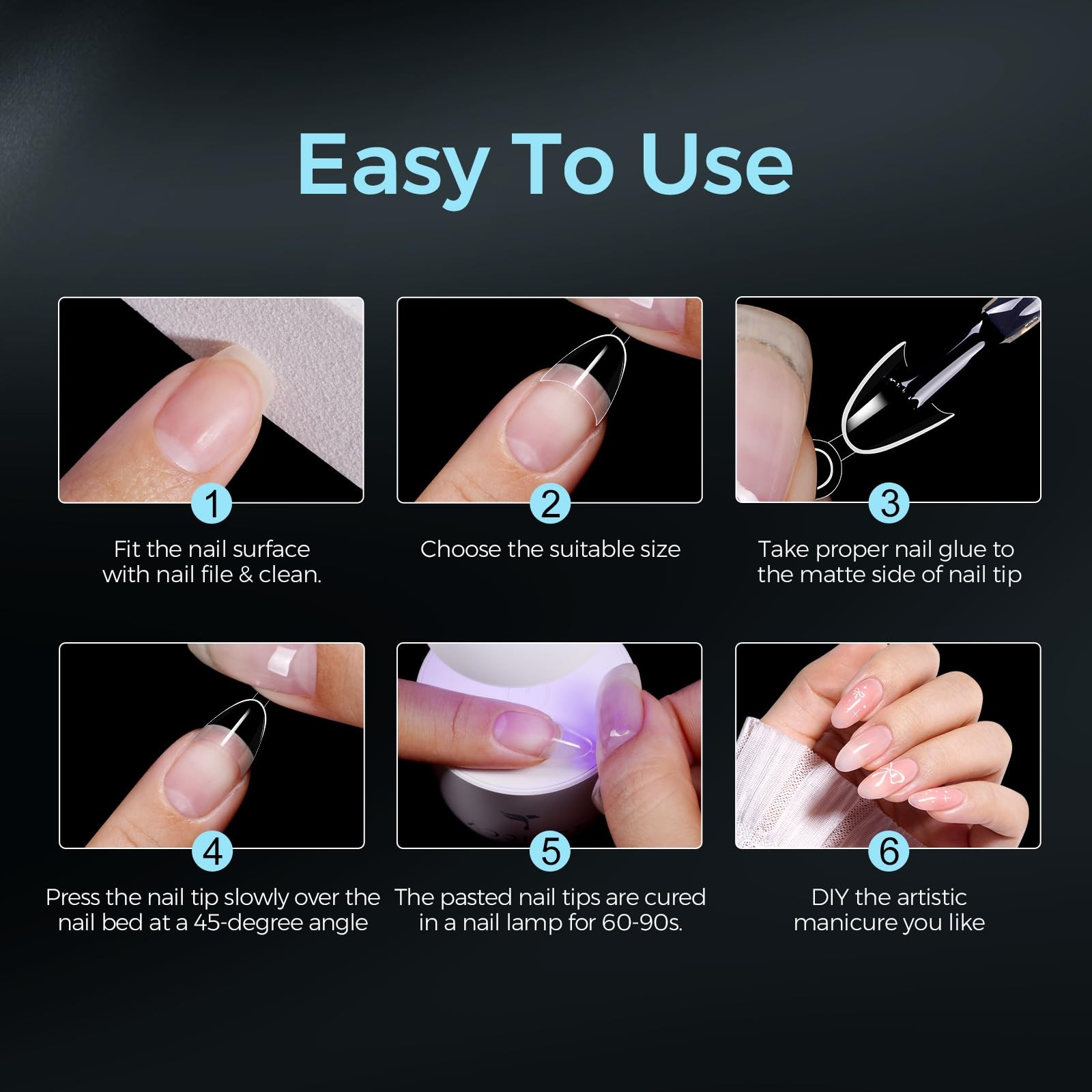 TOMICCA 504pc Short Almond Nail Tips 12 Sizes