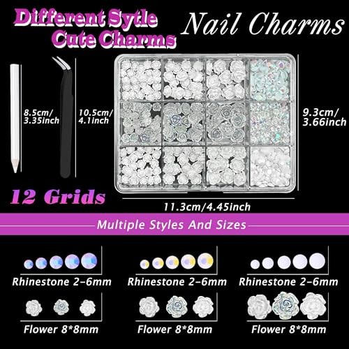 3D Flower Charms for Nails Cute Rose Flowers 3D Flower Rhinestones Charms 13
